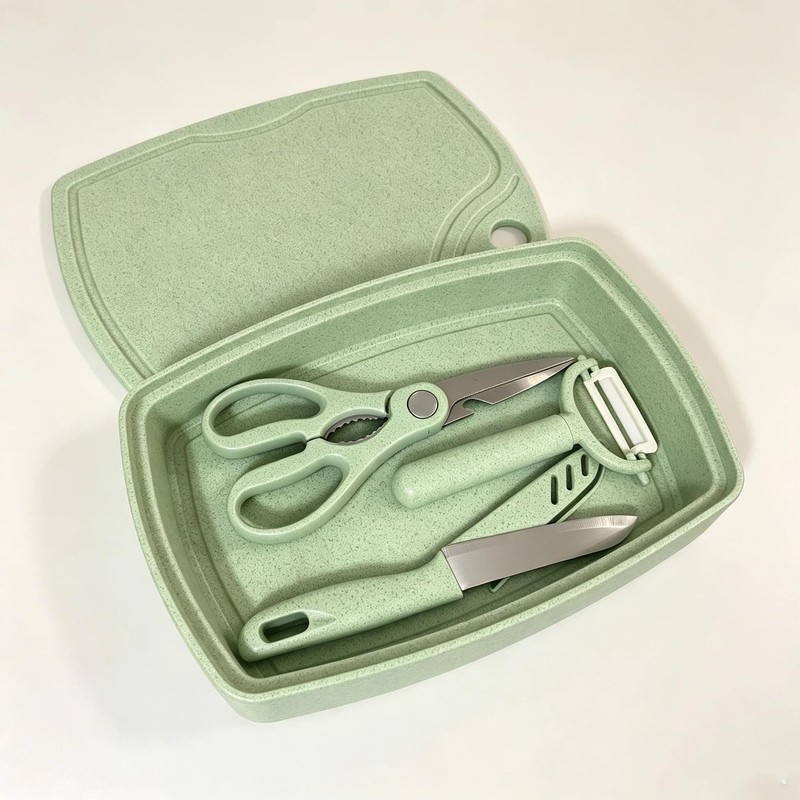 5-in-1 Cutting Board, Knife, Peeler, Scissors and Tray Set/Travel, Camping/Outdoor,