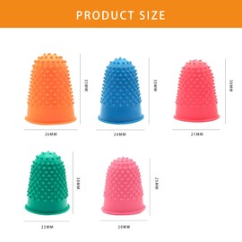 5-Pack Reusable Rubber Finger Thimbles Protectors, 5 Sizes & Colors for Finger Tips Protection, Money Counting, Writing, Sorting Tasks