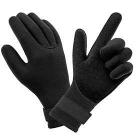 AUAUY Neoprene Diving Gloves, 3 mm Warm Diving Gloves, Flexible Swimming Gloves with Non-Slip Particles, Adult Five Finger Diving Gloves for Open Water Swimming Surfing Diving (A-S)