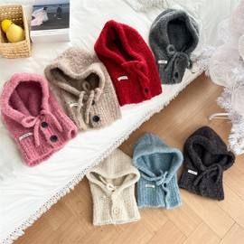 Infant & Kids' Winter Knit Balaclava Neck Warmer Beanie Hat lf2928 Free Size/40*21cm Light Gray [Ring Yarn Cap] 3ea