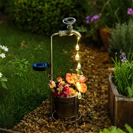 JIAJIAMEI Solar Water Faucet Bucket Lights Outdoor Garden Decor, Waterproof Vintage Decorations with LED Light for Yard Lawn Patio Pathway, Gifts for Women Mom Grandma
