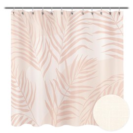 Sunlit Pink Textured Slubbed Fabric Shower Curtain, Mid Century Modern Palm Leaf Shower Curtains for Bathroom Decoration, Boho Botanical Bathroom Curtains, 72x72