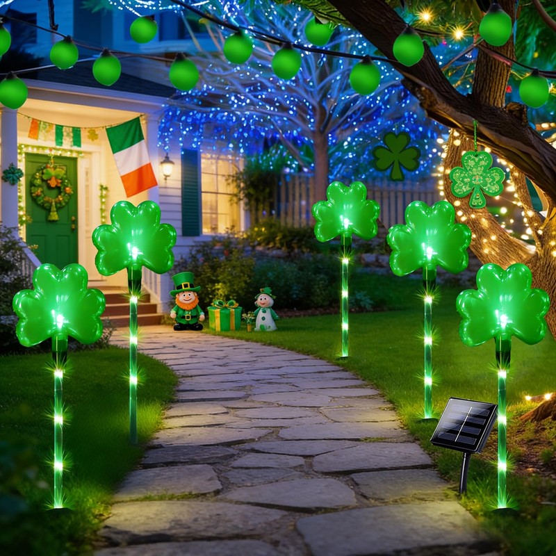 5 Pack St. Patrick's Day Solar Pathway Lights Outdoor -
