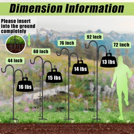 PELUOMOZ Double Shepherds Hooks, 60 Inch Two Sided Adjustable Bird Feeder Pole with 5 Prongs Base, Heavy Duty Garden Hook Stand for Hanging Plant Basket, Lantern, Lights Wedding Decor Outdoor(1 Pack)