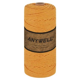 ANYWELL 3mm Macrame Cord 100m (109 Yards) – Golden Mustard Yellow Cotton Rope for Wall Hanging, Plant Hangers & Boho Decor | 4-Strand Twisted, Undyed, Non-Fraying