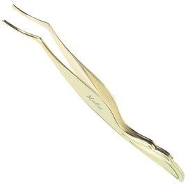 Miuffue Lash Applicator Tool DIY False Eyelash Applicator Tool Stainless Steel Curved Eyelash Tweezers for Cluster Lash Strip Lashes, Gold