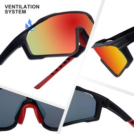 OKH Polarised Cycling Sunglasses for Men and Women Outdoor Sports UV400 Driving Fishing Mountain Bike Glasses (Black Frame Red Film Lens)
