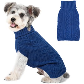 Dog Sweaters Small Dog Clothes Winter Turtleneck Puppy Sweater Warm Pet Cat Sweater Doggy Pullover Outfit with Twisted Design XS~XL(Navy Blue, X-Small)