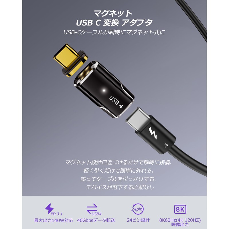 C.WEST USB C Magnet Converter Adapter I-Shape [USB4 40Gbps High