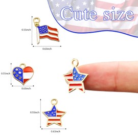 60 Pieces American Flag Charms Patriotic Enamel Charm 4th of July Charm Flag Heart and Star Charms for Independence Day Ornament DIY Home Decoration Jewelry Necklace Bracelets Earrings Making