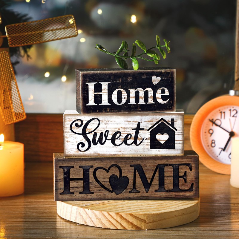 Moucuny 4 Pcs Farmhouse Wooden Tabletop Decor Farmhouse Tiered Tray
