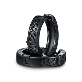 CHENGHONG Viking Valknut Earrings for Men 925 Sterling Silver Black Valknut Hoop Earrings Norse Rune Jewellery for Women Husband