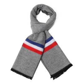 Long Cotton Scarf for Men - Warm Fringe Plaid Scarves With Luxurious Gift Box(Light Gray With Stripe)