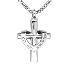 LuxglitterLin Religious Cross I Love You Forever Cremation Jewelry Urn Necklace for Ashes Nana Memorial Keepsake Pendant