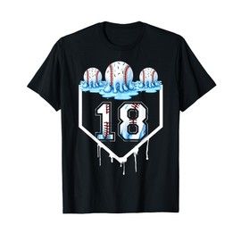 18th Birthday Party Ice Cream Drip Baseball Lover 18 Years T-Shirt