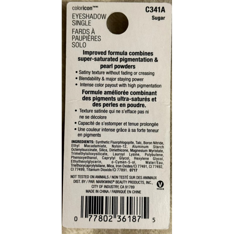 Eyeshadow Wet n Wild SUGAR C341A Coloricon Satiny Texture NEW