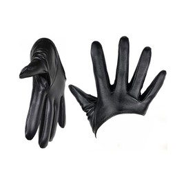LEEQ Leather Half Palm Short Gloves Unisex Gothic Full Finger Gloves PU Leather for Dance Men / Women Glove Performance Dress Black