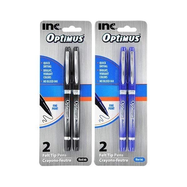I-N-C Optimus 4 Felt Tip Fine Point Pens 3 Black/3 Blue - No Bleed Ink