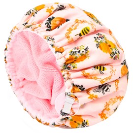 Shower Cap for Women Terry Lined Bee Bath Cap Large Reusable Waterproof Elastic Band Beekeeper Shower Caps for Long Thick Hair Soft Bath Shower Hair Caps