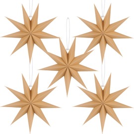 BestoFun 5 PCS Brown Paper Star Lanterns Hanging Stars Christmas Party Decorations Hanging Lampshade Christmas Wedding Birthday Christmas Home Party Decorations(12 Inch)