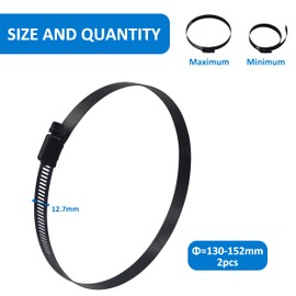 BESTYCHAO 2pcs 6 Inch Black Hose Clamp Stainless Steel Worm Gear Hose Clamp Adjustable 130-152mm Duct Clamps for Pipe, Plumbing and Tube (Black)