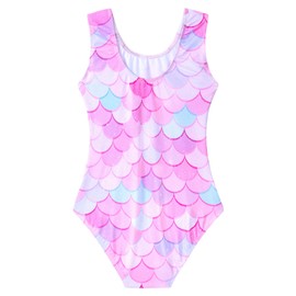 Domusgo Gymnastics Leotards for Girls 8-9 Years Old Pink Mermaid Sparkly One Piece Tumbling Outfits