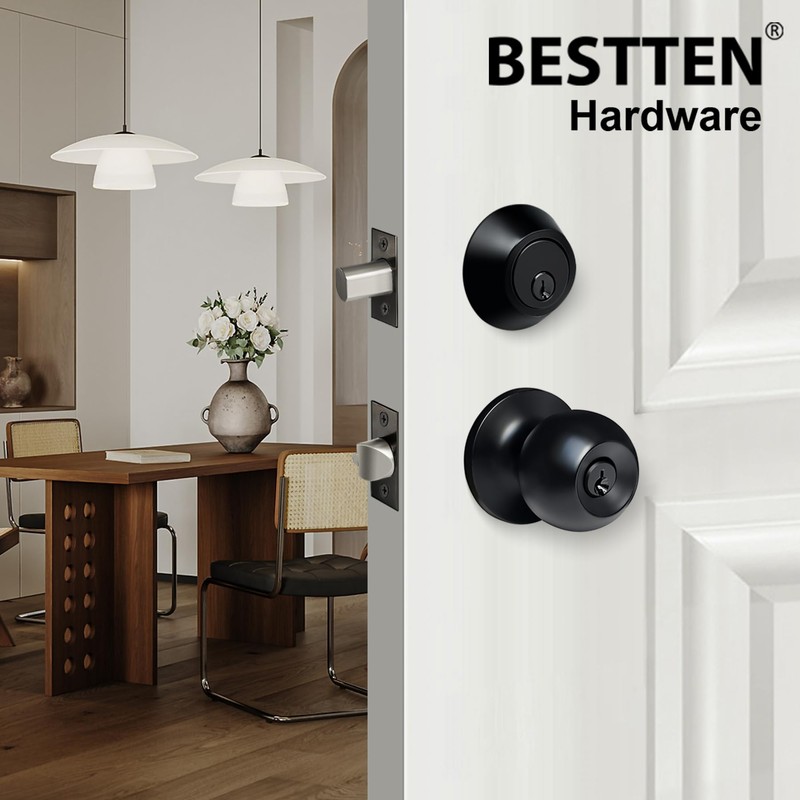 BESTTEN 3 Pack Keyed Alike Exterior Door Knobs and Single
