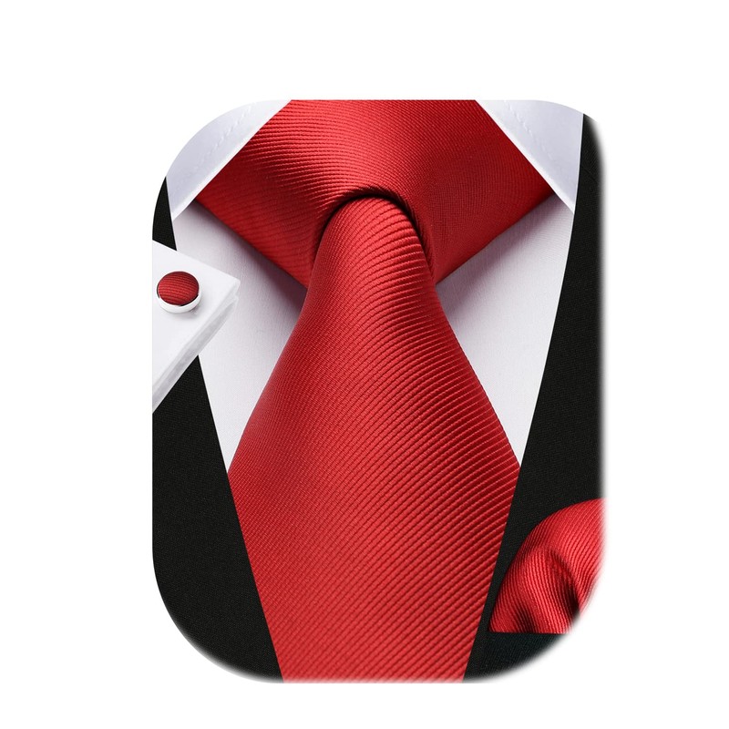 HISDERN Men's Wedding Ties and Pocket Square Solid Tie Cufflinks