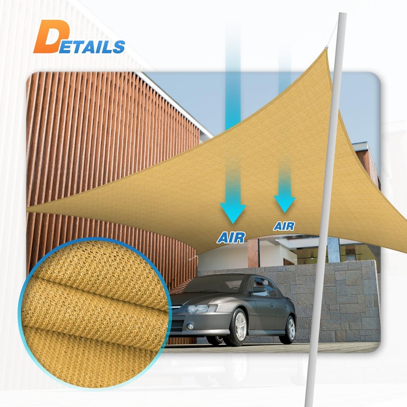 TANG Sun Shade Sail 12'x14' Sand Rectangle Sunshade Cloth UV
