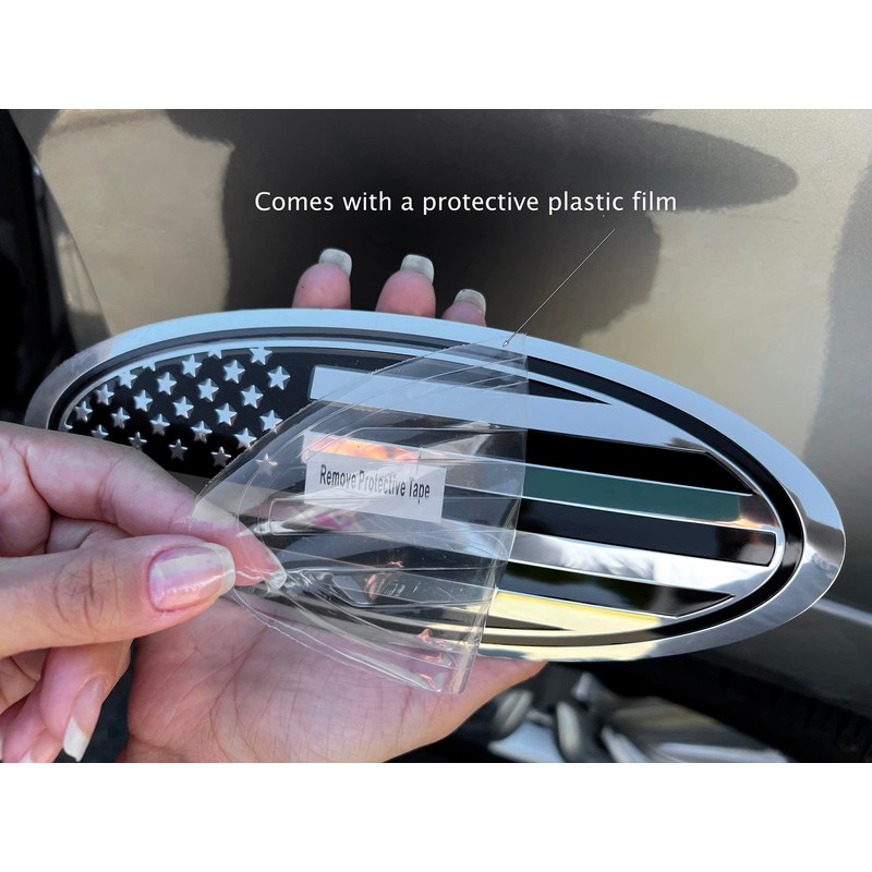 7.75 inch Tailgate Overlay Aluminum Oval American Black Flag Emblem