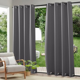 RYB HOME Extra Wide Outdoor Curtains 2 Panels, Blackout Thermal Insulating Waterproof Curtains for Patio Gazebo Porch Pergola Arbor Privacy Shades, Grey, W 105 x L 96 inch