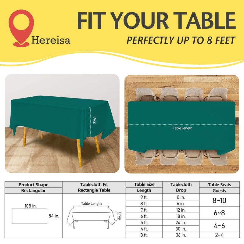 Hereisa Teal 6 Pack Plastic Table Cloths - 54" x