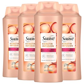 Suave Professionals - Champú para el cuidado del color para el cabello tratado con color, infusión de queratina, champú protector de color, 28 onzas (paquete de 4)