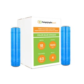PSBM Blue Stretch Wrap, 4 Pack, 18 Inch x 1500 Feet, 63 Gauge, Dark/Opaque Hand Stretch Film Rolls for Packaging Moving Packing Pallets