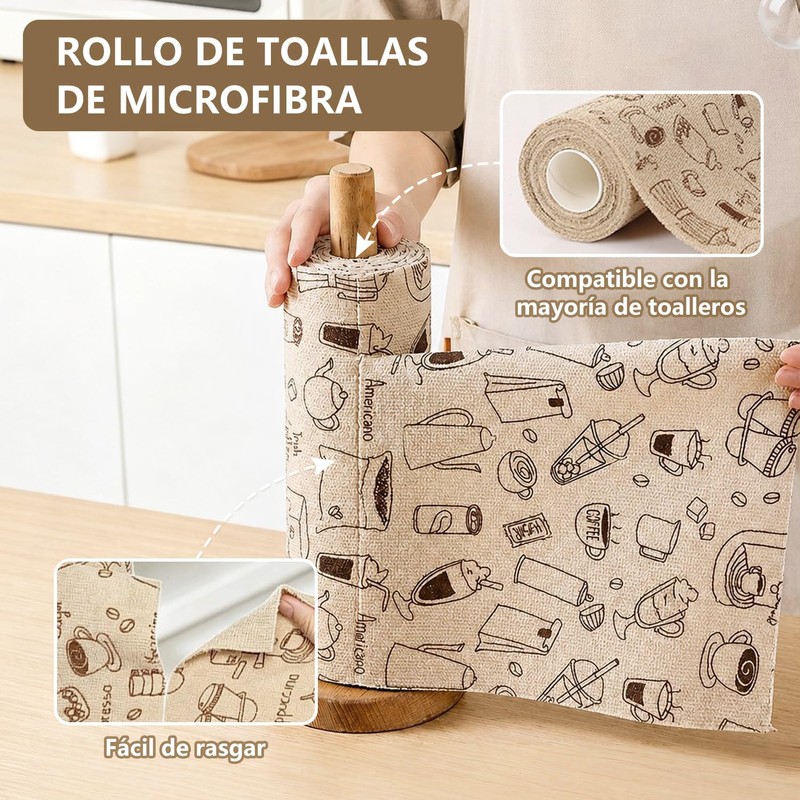 TOAO Rollo de Toallas de Microfibra, Paquete de 50, Rollo