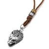 Wolf Head Pendant Necklace, Mens Leather Cord Necklace, Viking Norse,