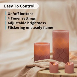 FURORA LIGHTING Dusty Rose Nordic Real Wax Flameless LED Candles with Remote & Timer (2/4/6/8H), Elegant and Romantic Glow, Pack of 8, Batteries Included