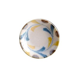 Awasaka Brush Color Brush Sai Bean Plate, Diameter 3.5 x 3.5 x 0.6 inches (9 x 9 x 1.5 cm), Made in Japan, Mino Ware, Tableware, Pottery, Yellow Arabesque
