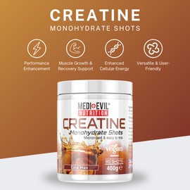 Medi-Evil Nutrition Creatine Monohydrate Powder 400g, Cola Max Flavour, Micronised for Easy Mixing, Improve Strength and Physical Performance