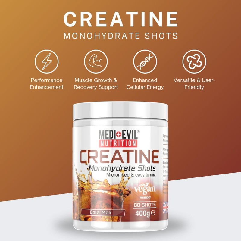 Medi-Evil Nutrition Creatine Monohydrate Powder 400g, Cola Max Flavour, Micronised