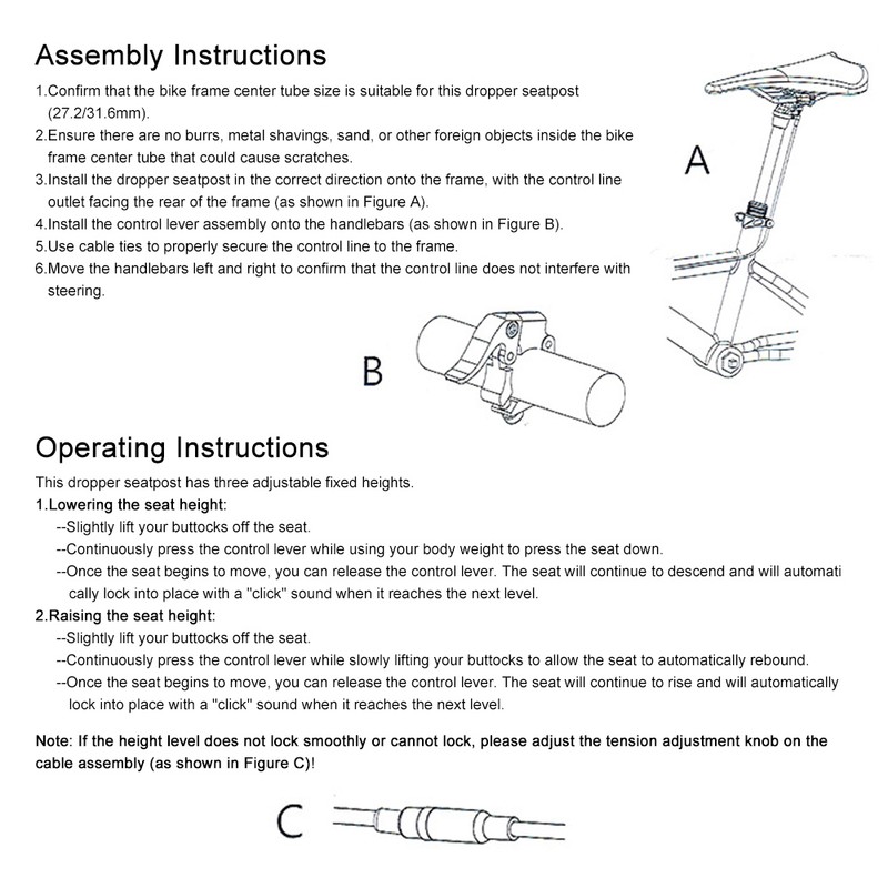 Mountain Bicycle Dropper Seatpost 27.2mm Adjustable Remote Control Suspension Seat