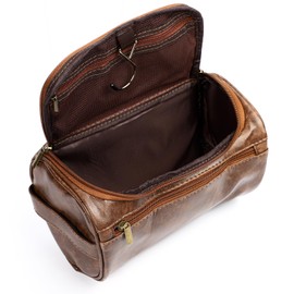 Toiletry Bag Men Leather Toiletry Bag for Men Mens Toiletry Bag for Shaving Kit Mens Toiletry Travel Bag Organizer Trousse De Toilette Voyage Homme Travel Dopp Kit (Dark Brown)