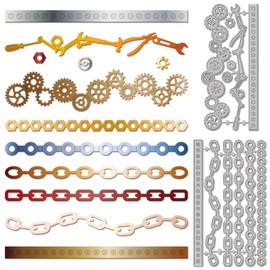 GLOBLELAND Tool Border Cutting Dies for DIY Scrapbooking Metal Gear Lace Frame Cut Dies Chain Die Cuts for Card Making Embossing Photo Album Craft Decor