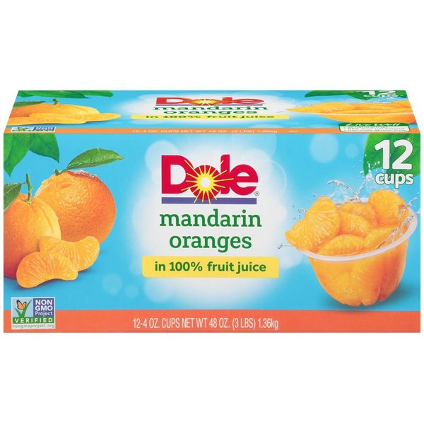 Dole Fruit Bowls, Mandarin Oranges in 100% Fruit Juice, 4 Ounce , 12 cups (Pack of 12)