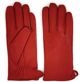 ZLUXURQ Women's Soft Red Genuine Lambskin Leather Cold Weather Touchscreen Gloves Cashmere Lined