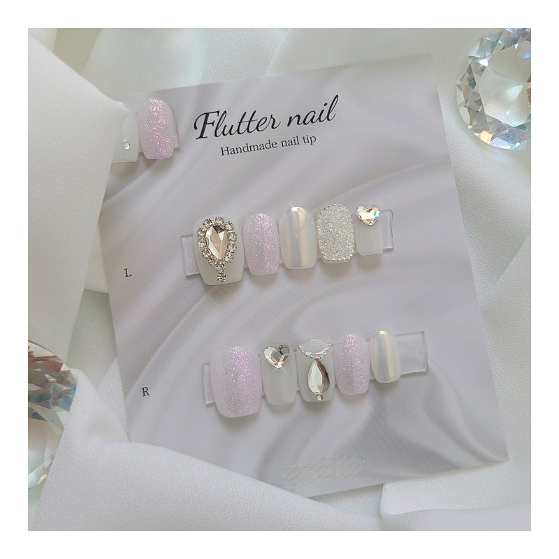 Youngrong Glitter Christon Handmade Nail Tips - Long Oval /