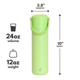 Elemental 24oz Insulated Water Bottle with Straw - 100% Leak-Proof Stainless Steel Core Water Bottles for Travel, Sports and Gym - Double Wall Insulation & BPA Free - Key Lime