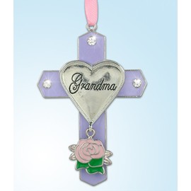 BANBERRY DESIGNS Grandma Gift Set - Grandmother Heart Candle Holder and Hanging Cross with Pink Rose Charm - Saying on Candle Holder