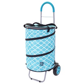 Bigger Cooler Trolley Dolly Insulated Folding Shopping Cart with Removable Bag Rolling Beach Tote Cooler with Wheels Pop Up Golf, Turquoise