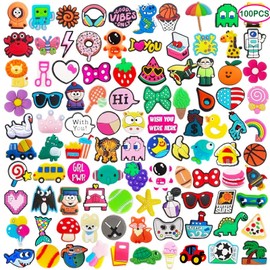 Acuiwer 100 Mixed Shoe Charms for Croc Kids Charming Summer Cartoon Shoes Clog Topper Accessories Decoration for Kids